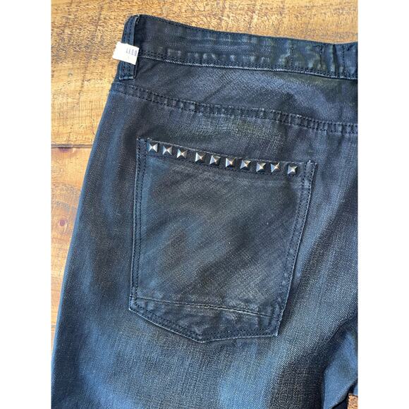 Mens Akoo Black Moto Studded Zipper Biker Goth Rock Relaxed Jeans Size‎ 40 - Picture 10 of 13